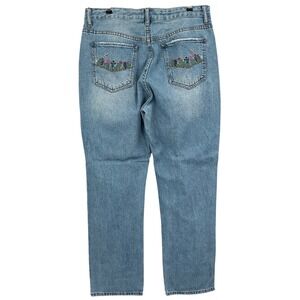 VTG S.O.N.G. Womens Straight Leg Jeans Light Wash Floral Bee Embroidered 13/31